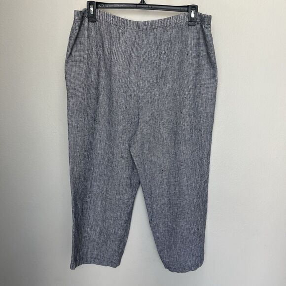 Orvis | 100% Linen Houndstooth Pull On Wide Leg Cropped Pants Size Large Black - Picture 5 of 5